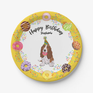 Basset Hound Dog Birthday Donuts Party Paper Plate