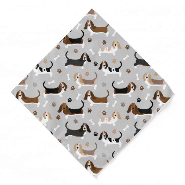Basset Hound Dog Bones and Paws Bandana (Front)