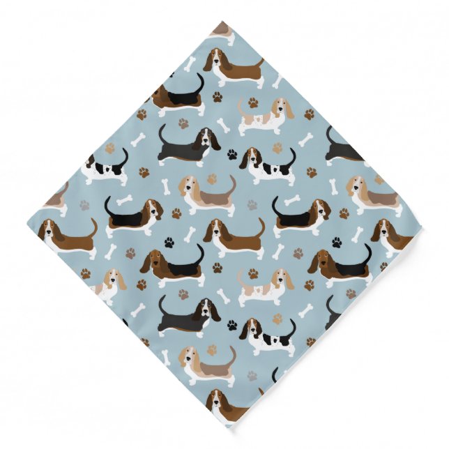Basset Hound Dog Bones and Paws Bandana (Front)