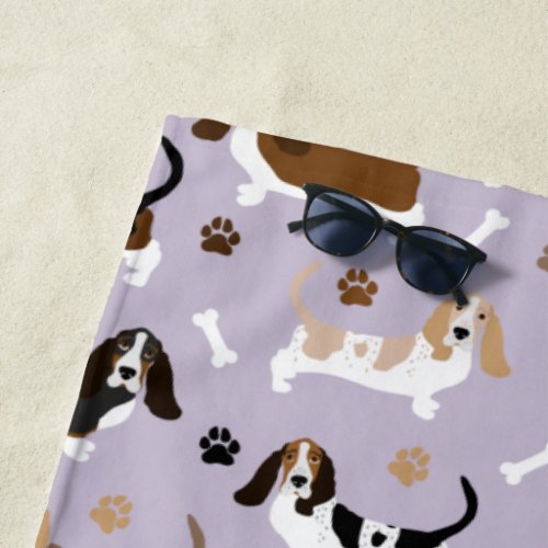 Basset Hound Dog Bones and Paws Beach Towel