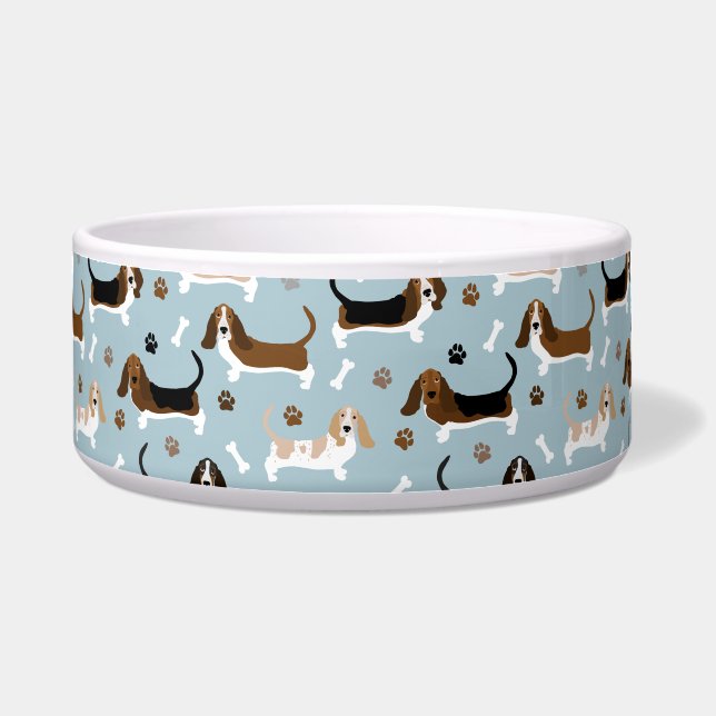 Basset Hound Dog Bones and Paws Bowl (Front)