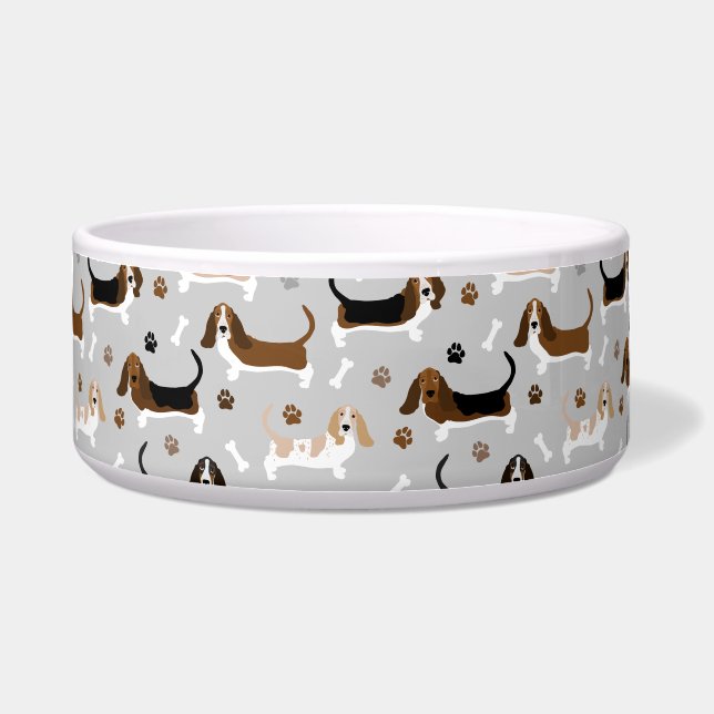 Basset Hound Dog Bones and Paws Bowl (Front)