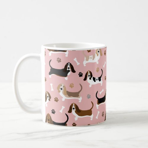 Basset Hound Dog Bones and Paws  Coffee Mug