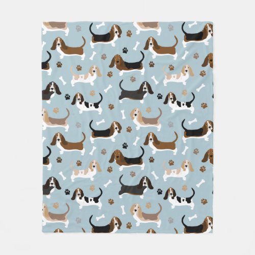 Basset Hound Dog Bones and Paws Fleece Blanket