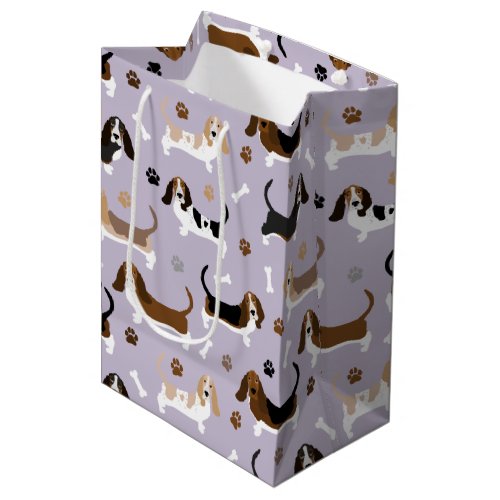 Basset Hound Dog Bones and Paws Medium Gift Bag