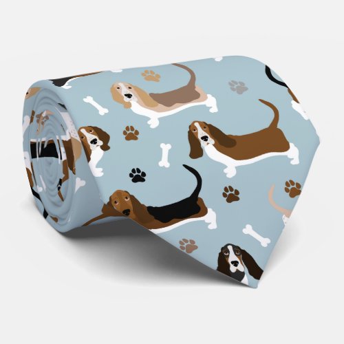 Basset Hound Dog Bones and Paws Neck Tie