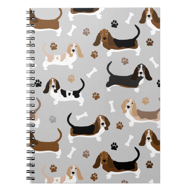 Basset Hound Dog Bones and Paws Notebook (Front)