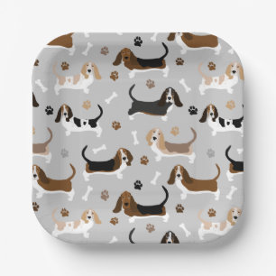 Basset Hound Dog Bones and Paws Paper Plates