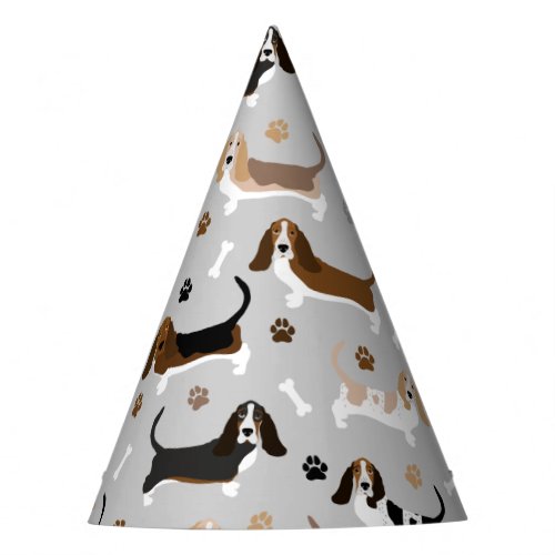 Basset Hound Dog Bones and Paws Party Hat