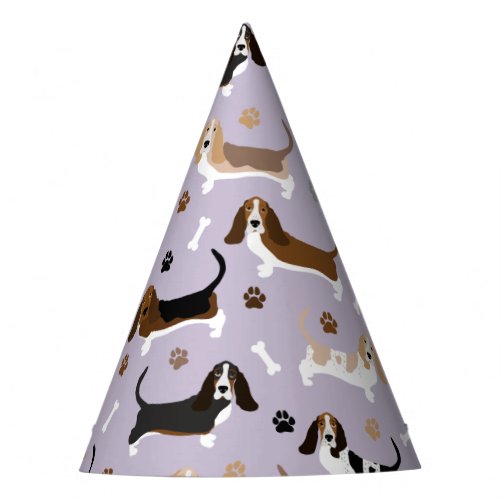 Basset Hound Dog Bones and Paws Party Hat
