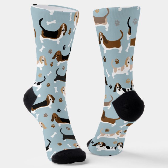 Basset Hound Dog Bones and Paws Socks (Angled)