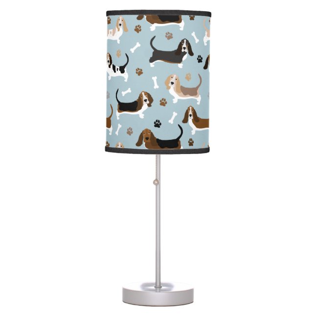 Basset Hound Dog Bones and Paws Table Lamp (Front)