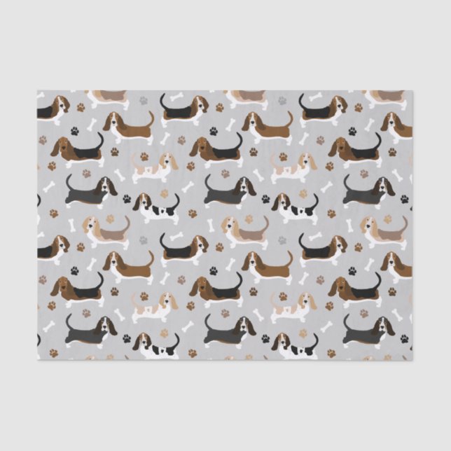 Basset Hound Dog Bones and Paws Tissue Paper (Front)