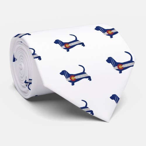 Basset Hound Dog Breed Colorado Flag Silhouette Neck Tie