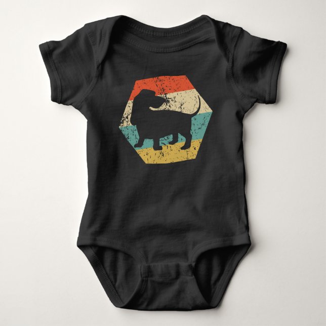 Basset Hound Dog Breed Retro Distressed Hexagon Baby Bodysuit (Front)
