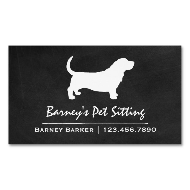Basset Hound Dog Breed Silhouette Magnetic Business Card (Front)