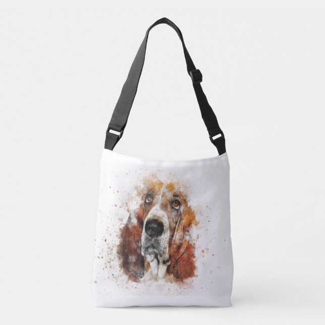Basset Hound Dog Brown White Pet Hunter Doggie Fox Crossbody Bag (Front)