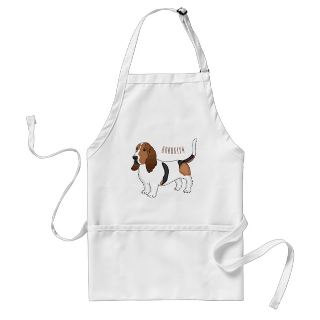 Basset hound dog cartoon illustration adult apron (Front)