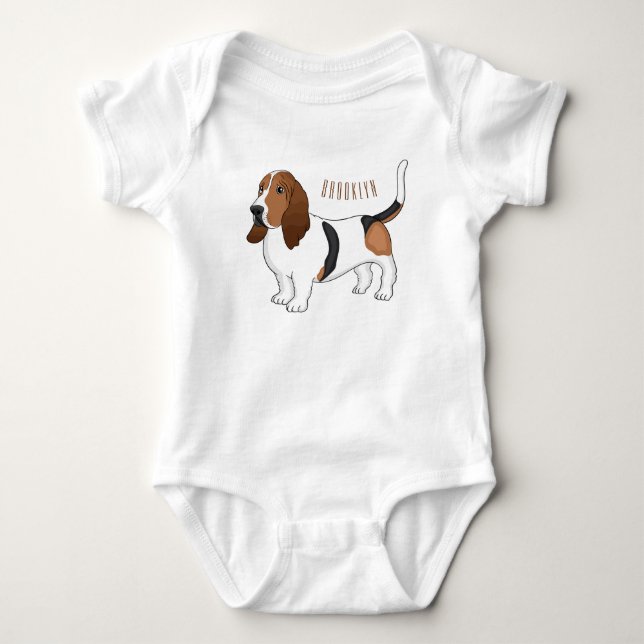 Basset hound dog cartoon illustration baby bodysuit (Front)