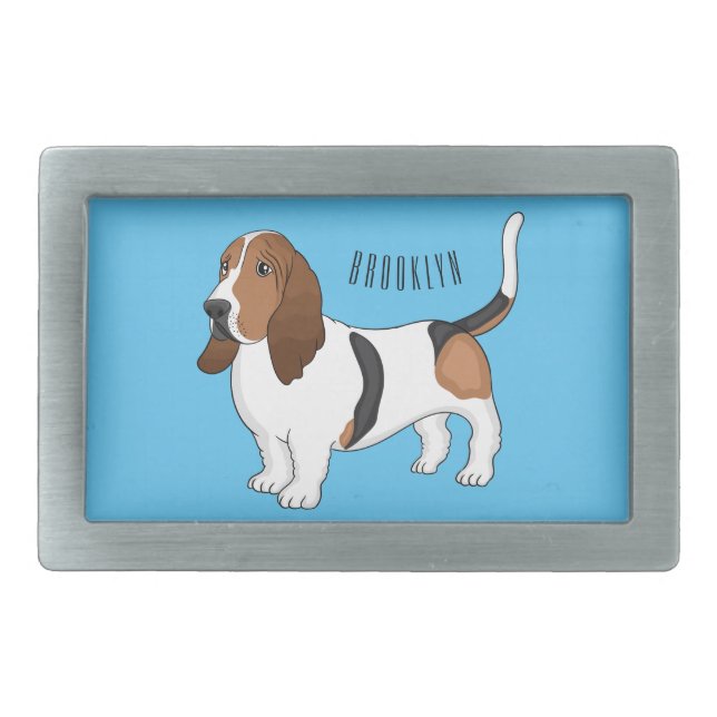 Basset hound dog cartoon illustration belt buckle (Front)