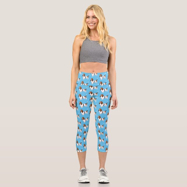 Basset hound dog cartoon illustration capri leggings (Front)