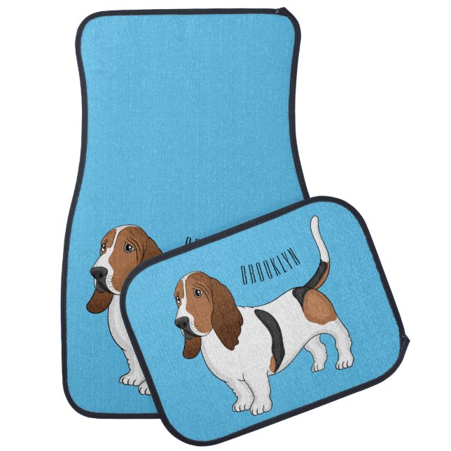 Basset hound dog cartoon illustration car floor mat (Set)