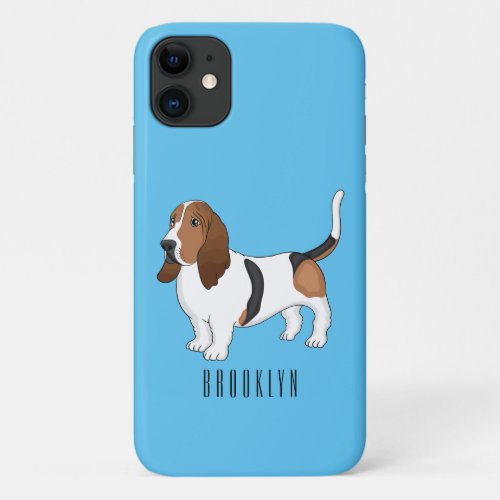 Basset hound dog cartoon illustration iPhone 11 case