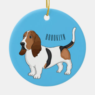 Basset hound dog cartoon illustration ceramic ornament