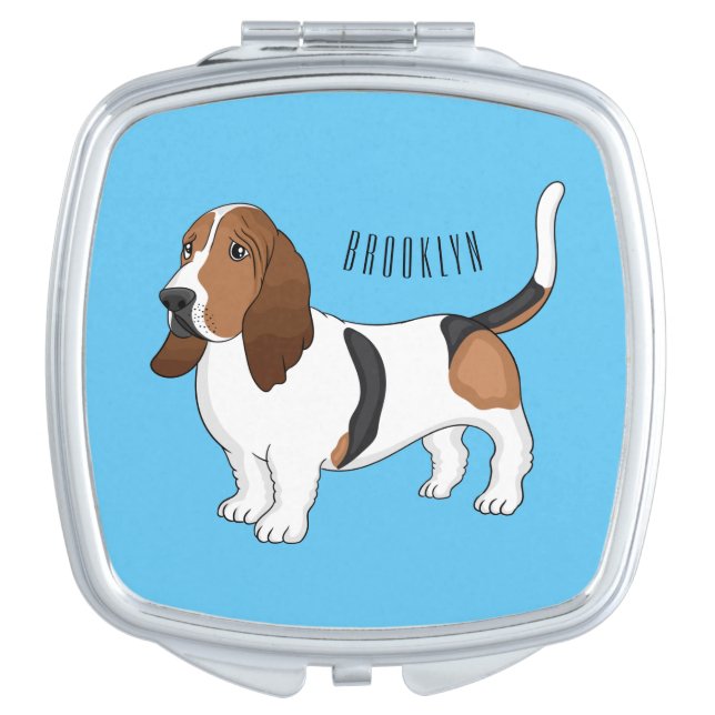 Basset hound dog cartoon illustration compact mirror (Front)