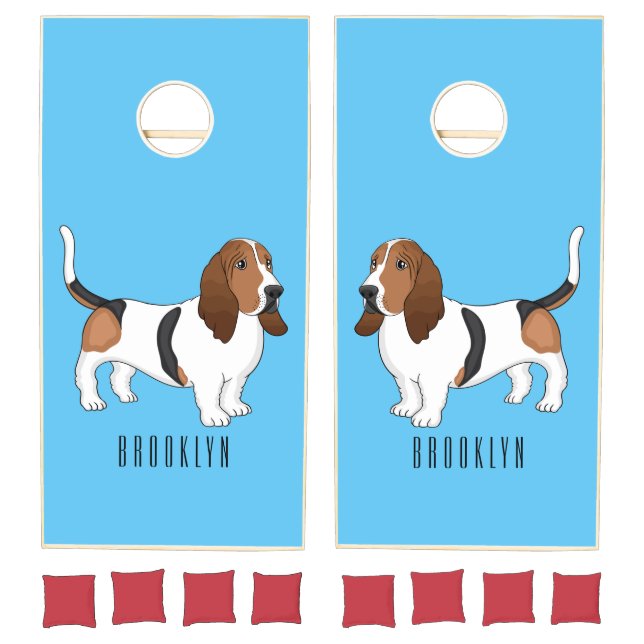Basset hound dog cartoon illustration cornhole set (Set)