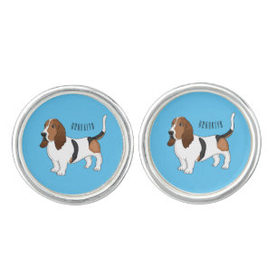 Basset hound dog cartoon illustration cufflinks