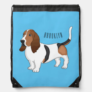 Basset hound dog cartoon illustration drawstring bag