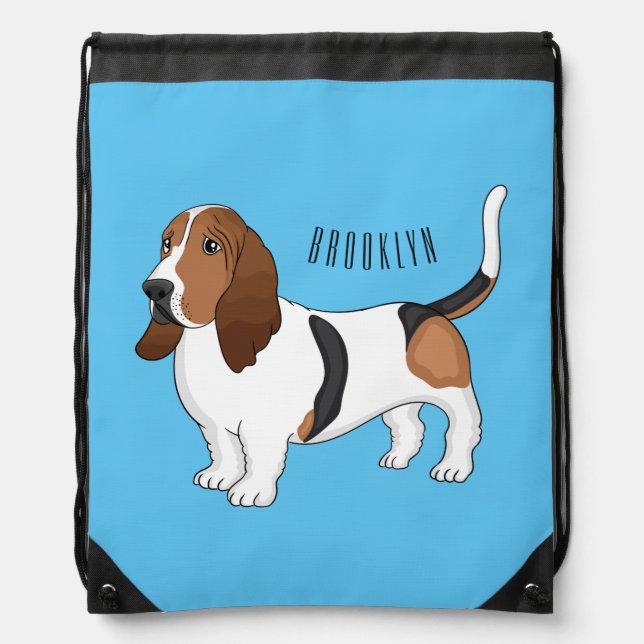 Basset hound dog cartoon illustration drawstring bag (Front)