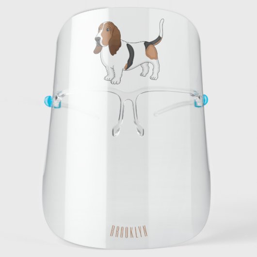 Basset hound dog cartoon illustration face shield (Front)