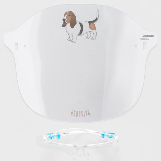Basset hound dog cartoon illustration face shield (Front w/Glasses)