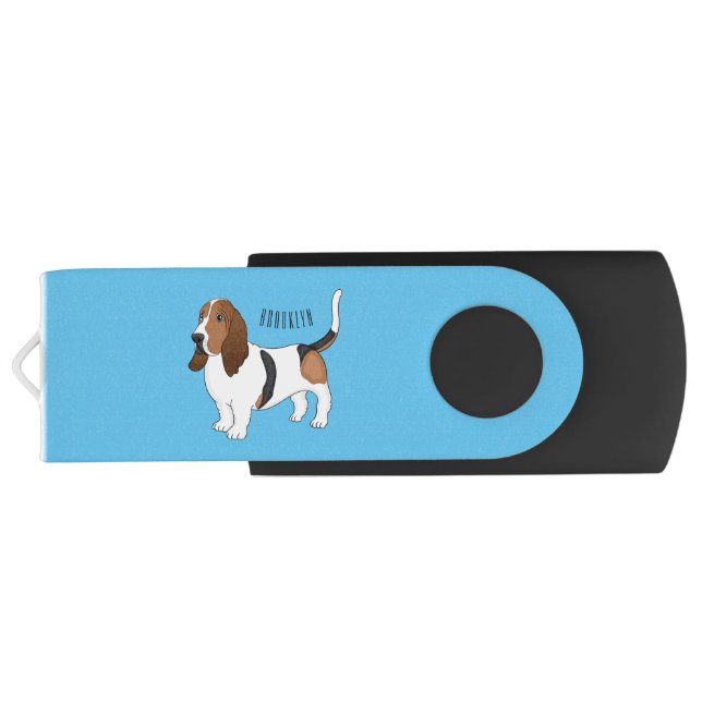 Basset hound dog cartoon illustration flash drive (Back)
