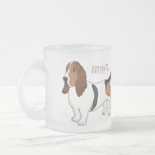 Basset hound dog cartoon illustration frosted glass coffee mug
