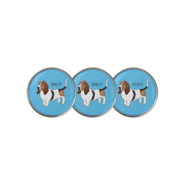 Basset hound dog cartoon illustration golf ball marker (3 Up)