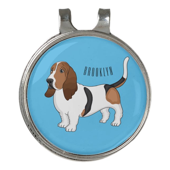 Basset hound dog cartoon illustration  golf hat clip (Front)
