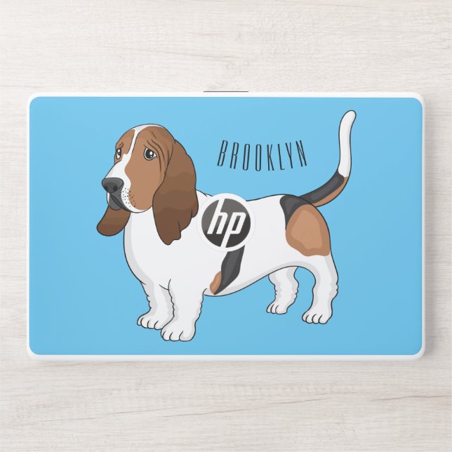 Basset hound dog cartoon illustration  HP laptop skin (Front)