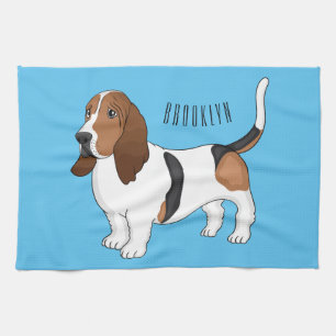 Basset hound dog cartoon illustration  kitchen towel