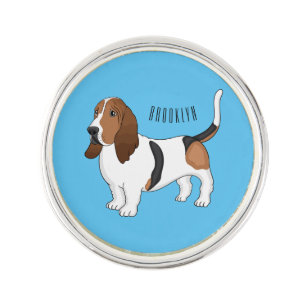 Basset hound dog cartoon illustration lapel pin
