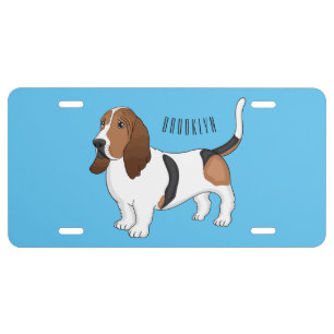 Basset hound dog cartoon illustration license plate