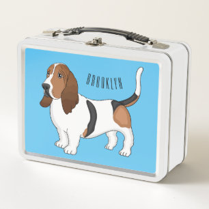 Basset hound dog cartoon illustration metal lunch box