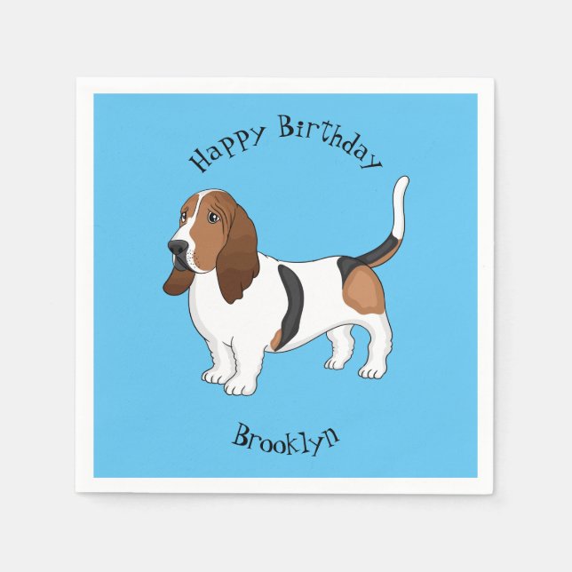Basset hound dog cartoon illustration napkins (Front)