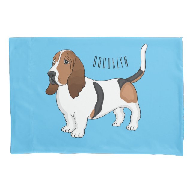 Basset hound dog cartoon illustration pillow case (Front)