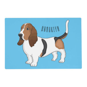 Basset hound dog cartoon illustration placemat