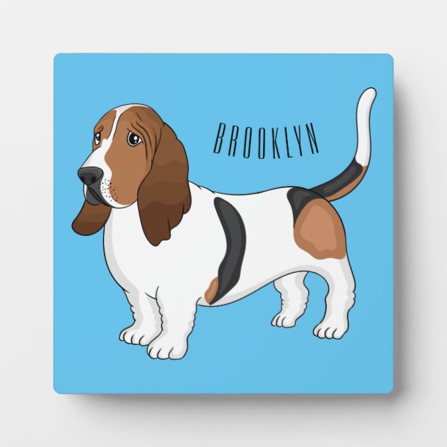 Basset hound dog cartoon illustration plaque (Front)