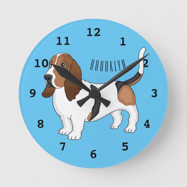 Basset hound dog cartoon illustration  round clock (Front)