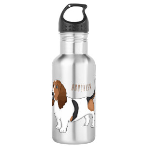 Basset hound dog cartoon illustration stainless steel water bottle
